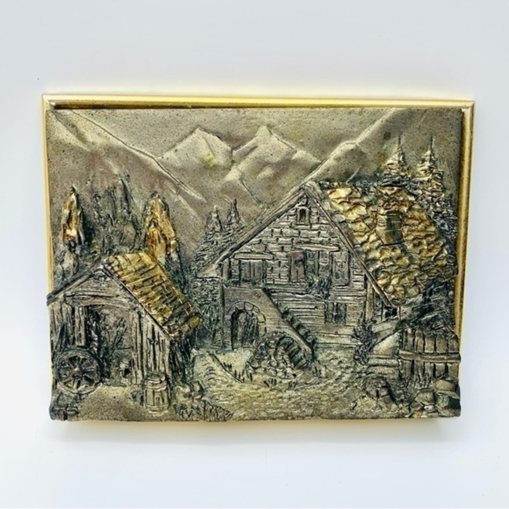 Vintage Berger Italy Mill Bas Relief Sculpture Silver Plated Plaster 5” x 4”